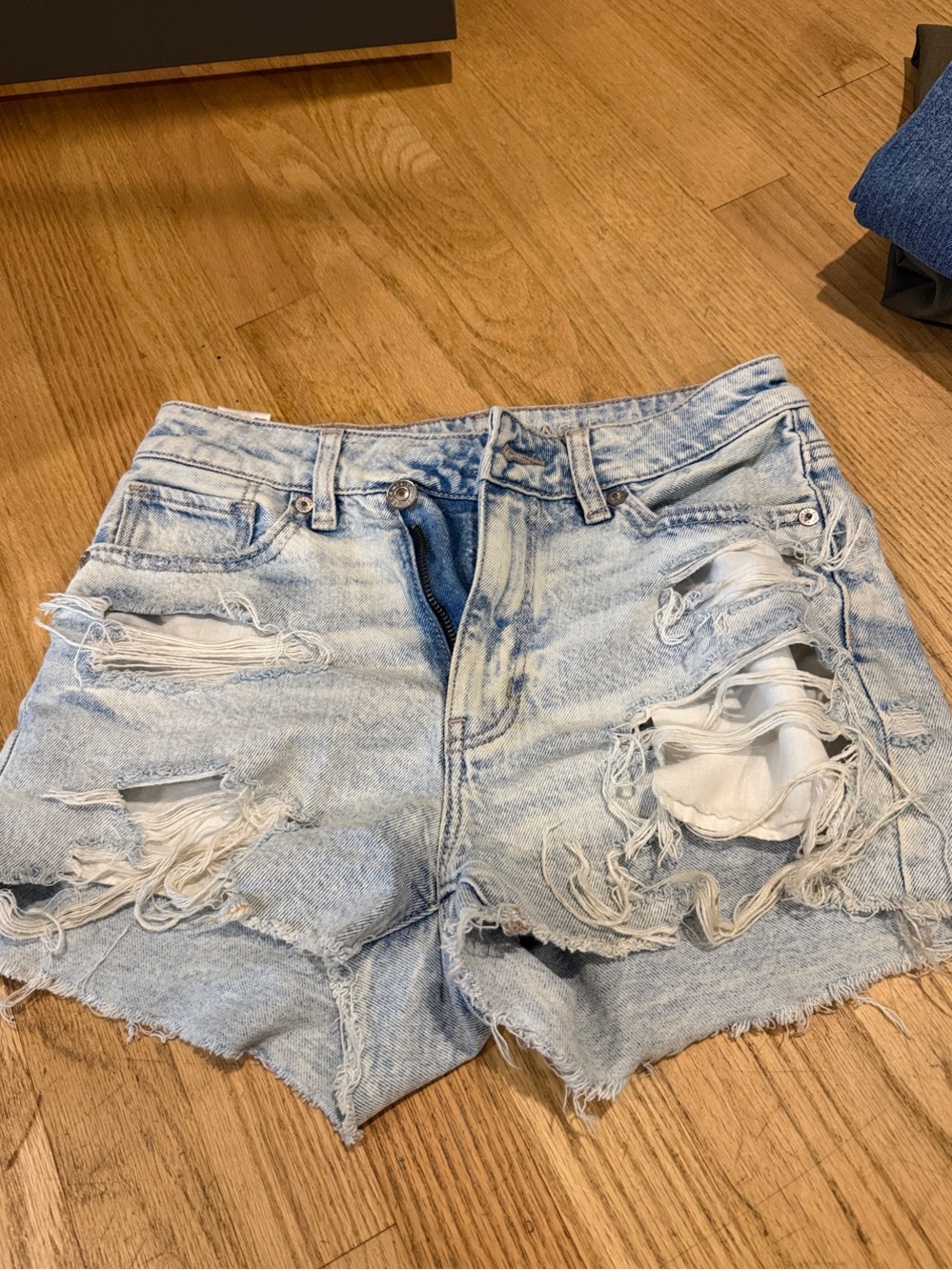 American Eagle Outfitters Light Blue Distressed High-Rise Jean Shorts